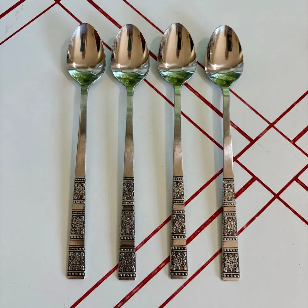 Vintage Tremont Iced Teaspoons Set of 4 MCM Floral Stainless Japan